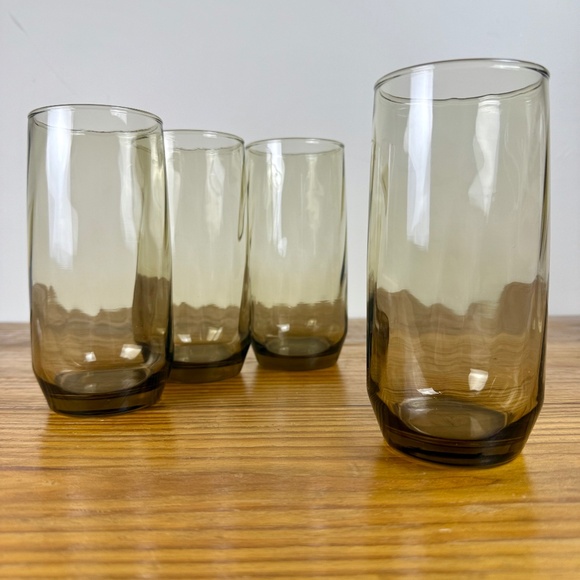 Vintage Libbey Smoked Glass Tumblers – Set of 4 | Mid-Century Modern Barware - Picture 2 of 15